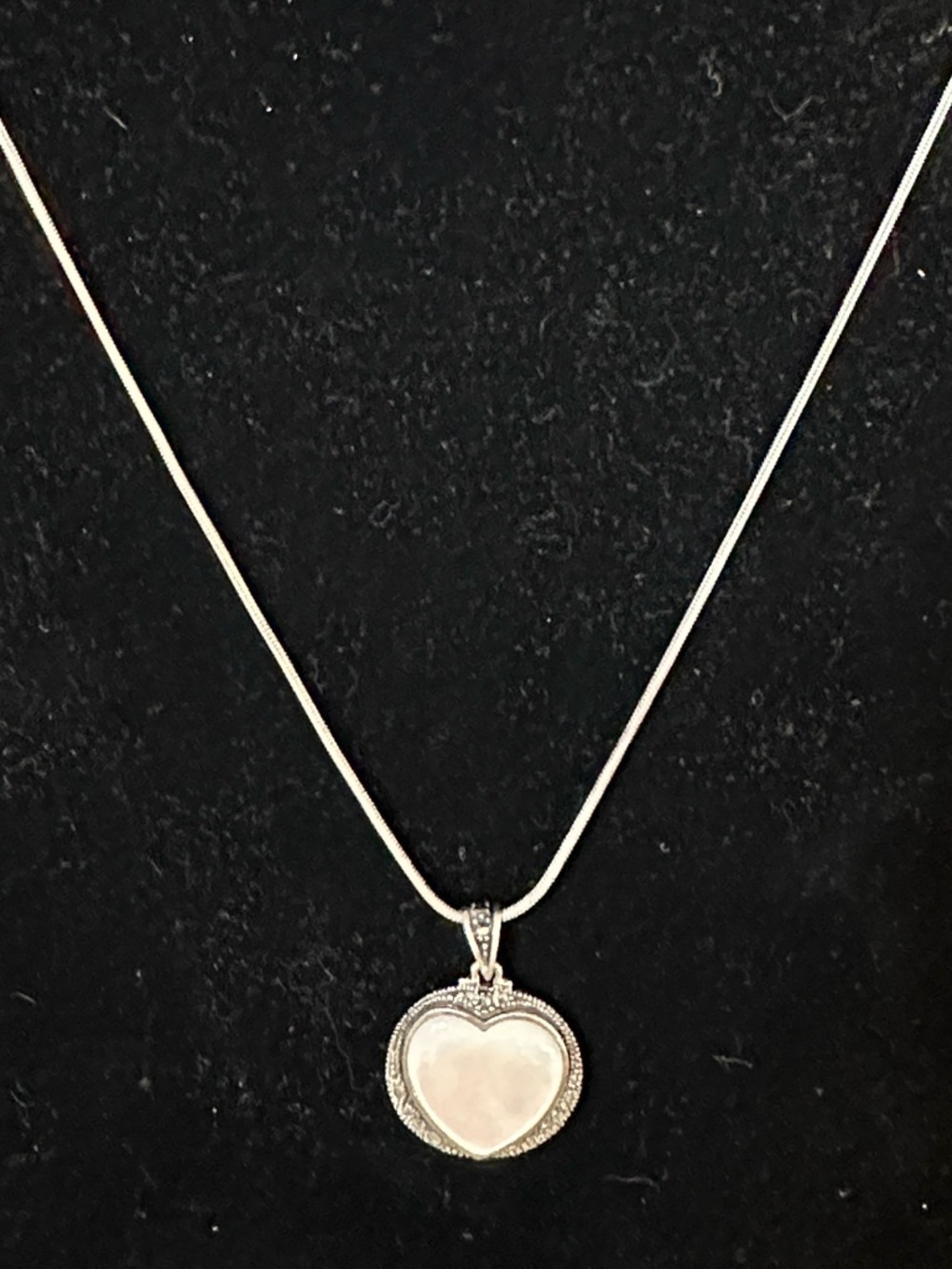 STERLING SILVER MARCASITE HEART CHARM NECKLACE